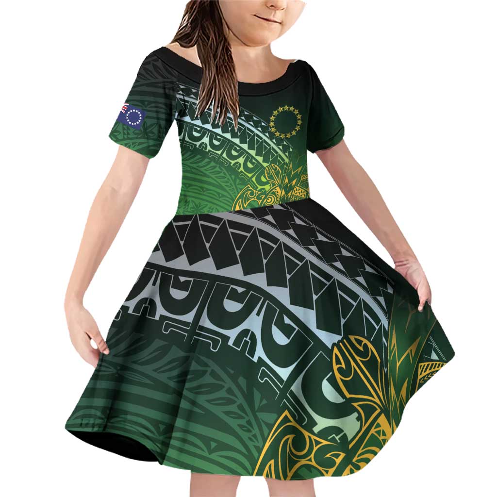 Cook Islands Rugby Kuki Avaiki Family Matching Off Shoulder Short Dress and Hawaiian Shirt Tribal Turtle - Polynesian Pride