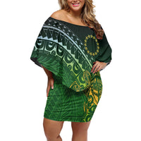 Cook Islands Rugby Kuki Avaiki Family Matching Off Shoulder Short Dress and Hawaiian Shirt Tribal Turtle - Polynesian Pride
