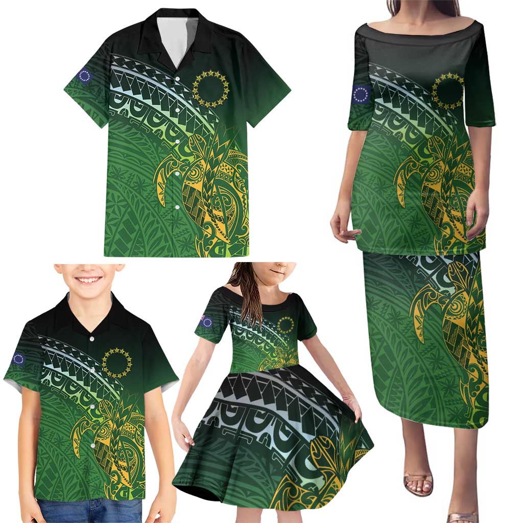 Cook Islands Rugby Kuki Avaiki Family Matching Puletasi and Hawaiian Shirt Tribal Turtle - Polynesian Pride