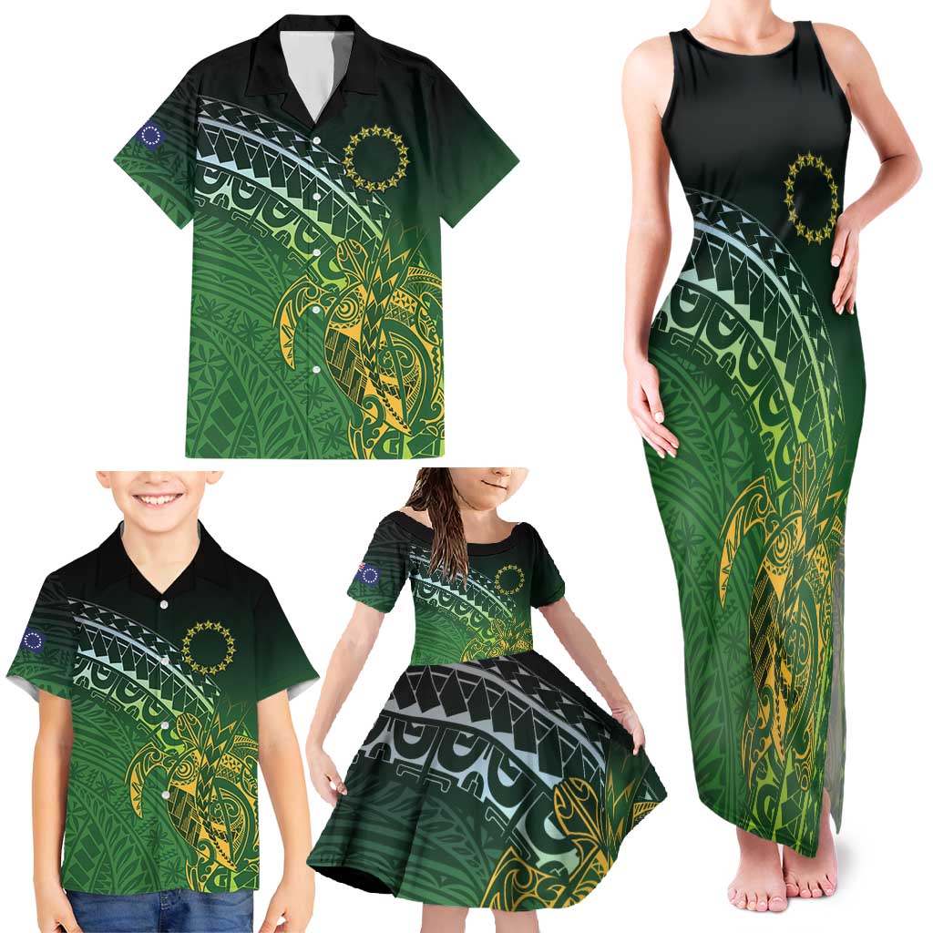 Cook Islands Rugby Kuki Avaiki Family Matching Tank Maxi Dress and Hawaiian Shirt Tribal Turtle - Polynesian Pride