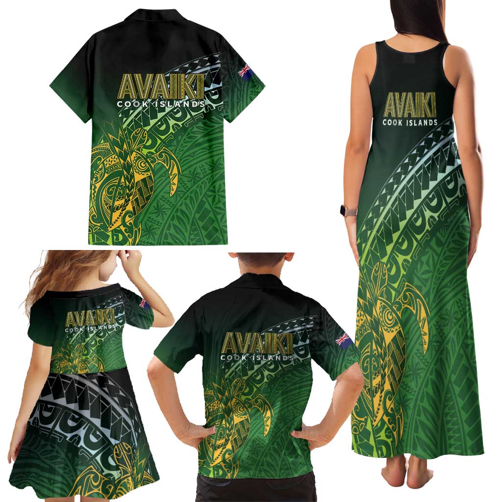 Cook Islands Rugby Kuki Avaiki Family Matching Tank Maxi Dress and Hawaiian Shirt Tribal Turtle - Polynesian Pride