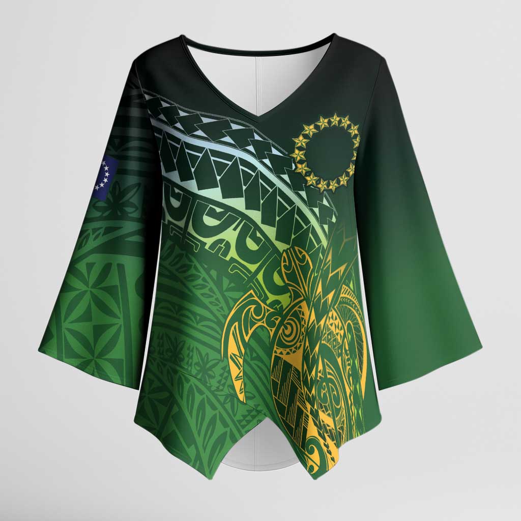 Cook Islands Rugby Kuki Avaiki Kimono Sleeve Blouse Tribal Turtle - Polynesian Pride
