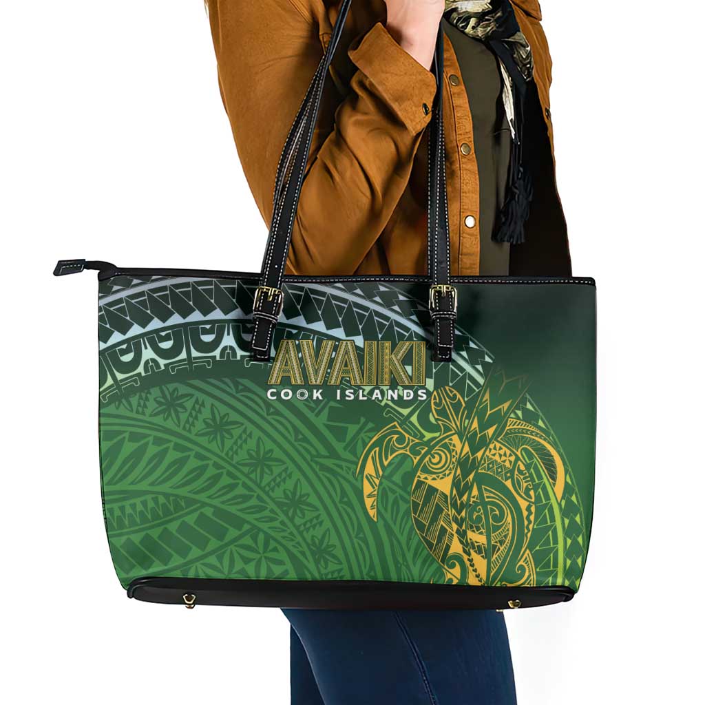 Cook Islands Rugby Kuki Avaiki Leather Tote Bag Tribal Turtle - Polynesian Pride