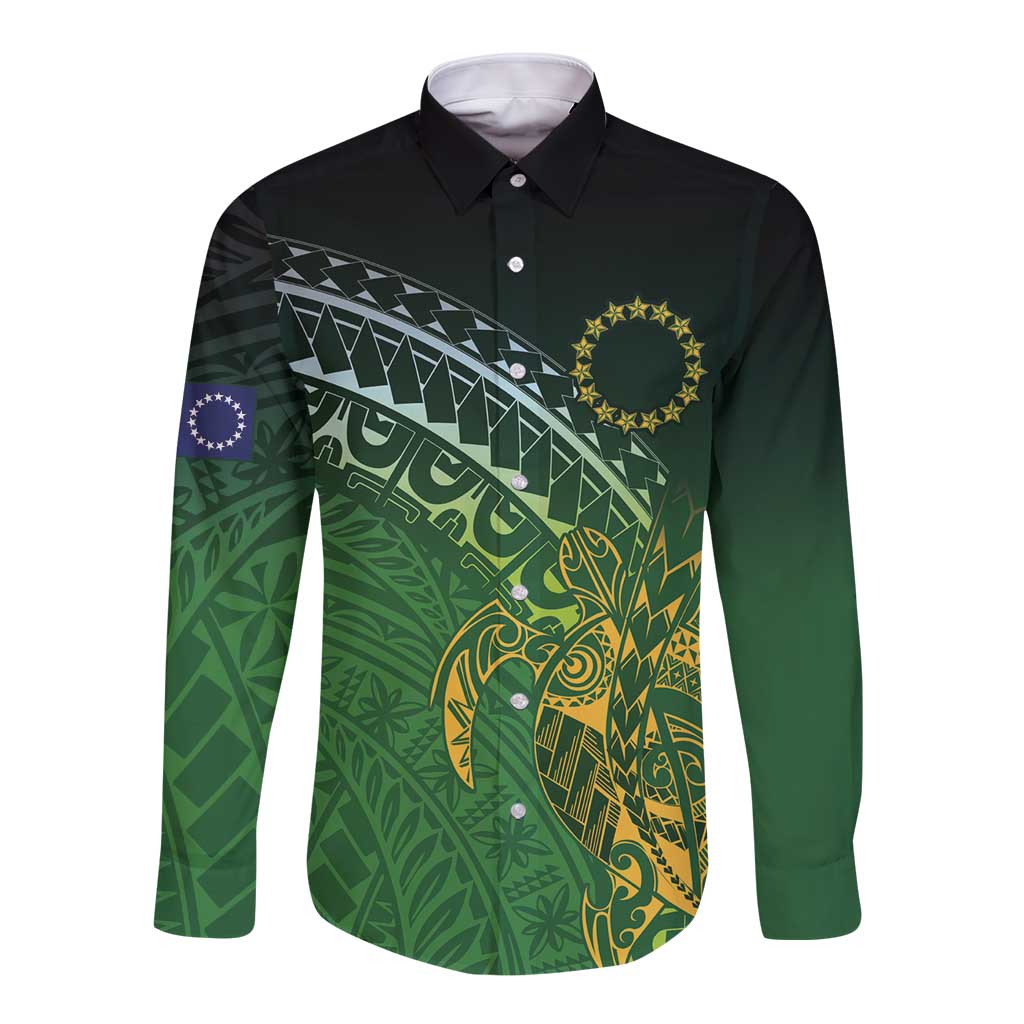 Cook Islands Rugby Kuki Avaiki Long Sleeve Button Shirt Tribal Turtle - Polynesian Pride