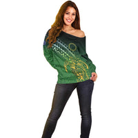 Cook Islands Rugby Kuki Avaiki Off Shoulder Sweater Tribal Turtle - Polynesian Pride