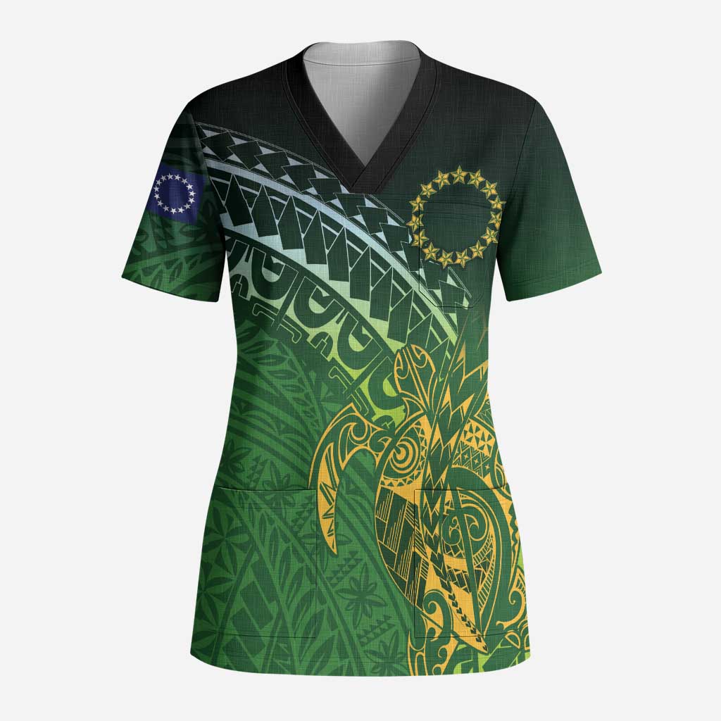 Cook Islands Rugby Kuki Avaiki Scrub Top Tribal Turtle - Polynesian Pride