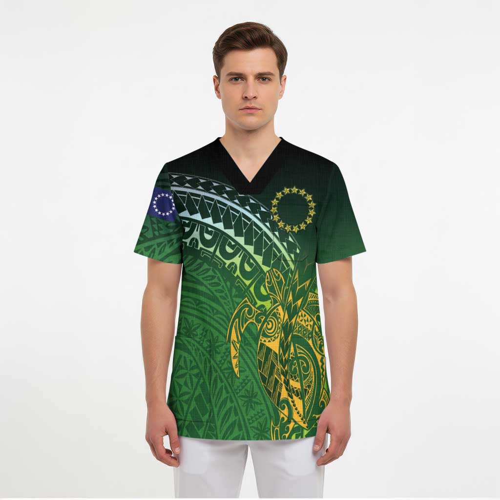 Cook Islands Rugby Kuki Avaiki Scrub Top Tribal Turtle - Polynesian Pride