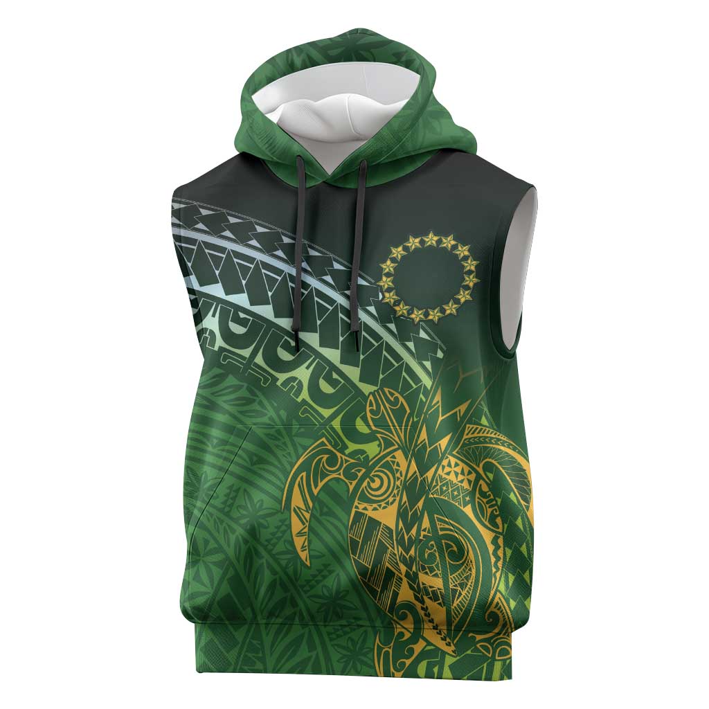 Cook Islands Rugby Kuki Avaiki Sleeveless Hoodie Tribal Turtle LT7 Dark Green - Polynesian Pride