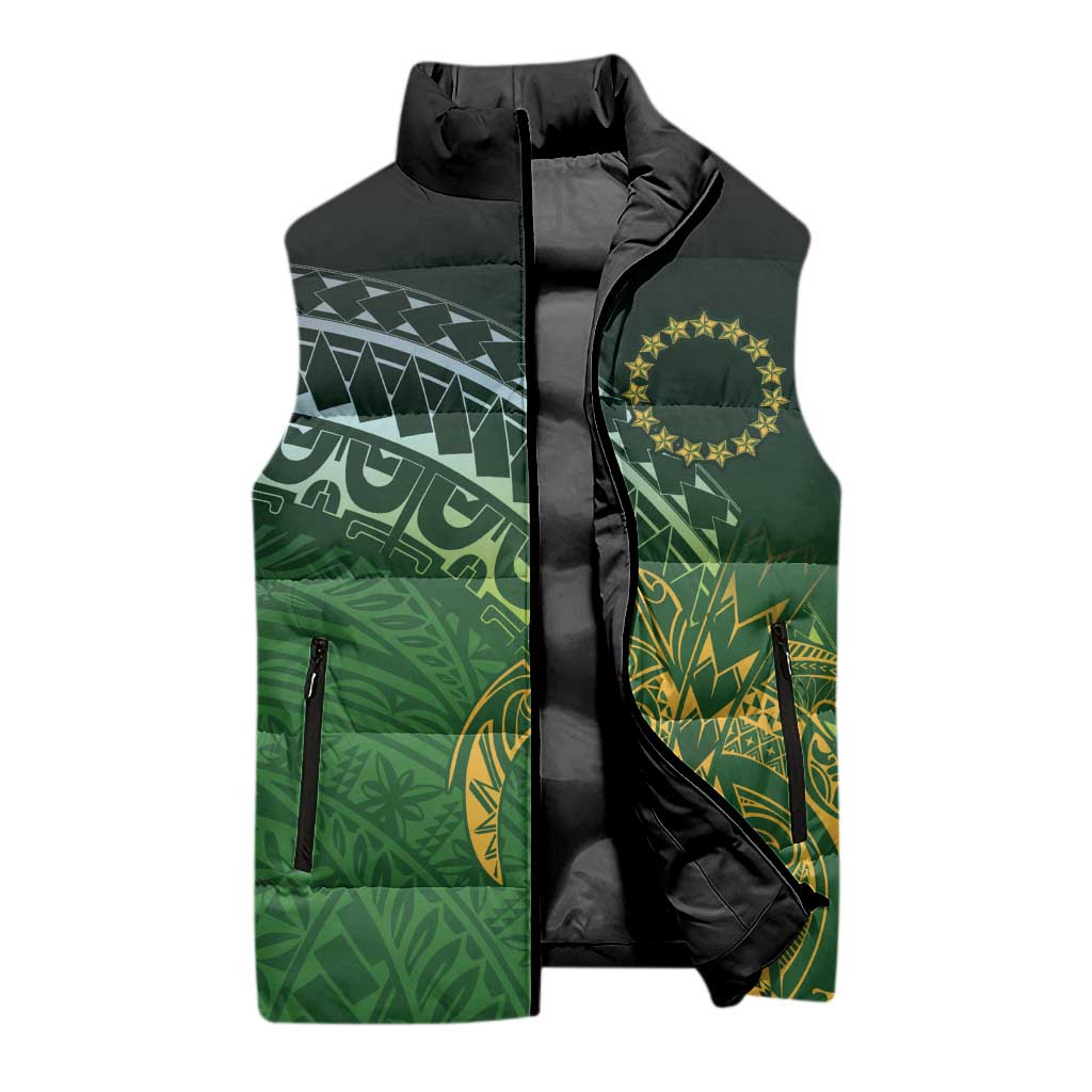 Cook Islands Rugby Kuki Avaiki Sleeveless Puffer Jacket Tribal Turtle - Polynesian Pride