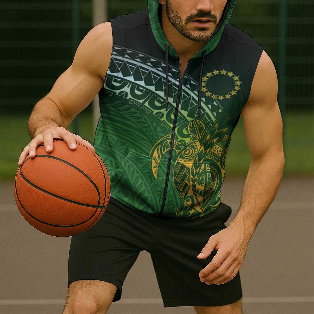 Cook Islands Rugby Kuki Avaiki Sleeveless Zip Hoodie Tribal Turtle LT7 - Polynesian Pride
