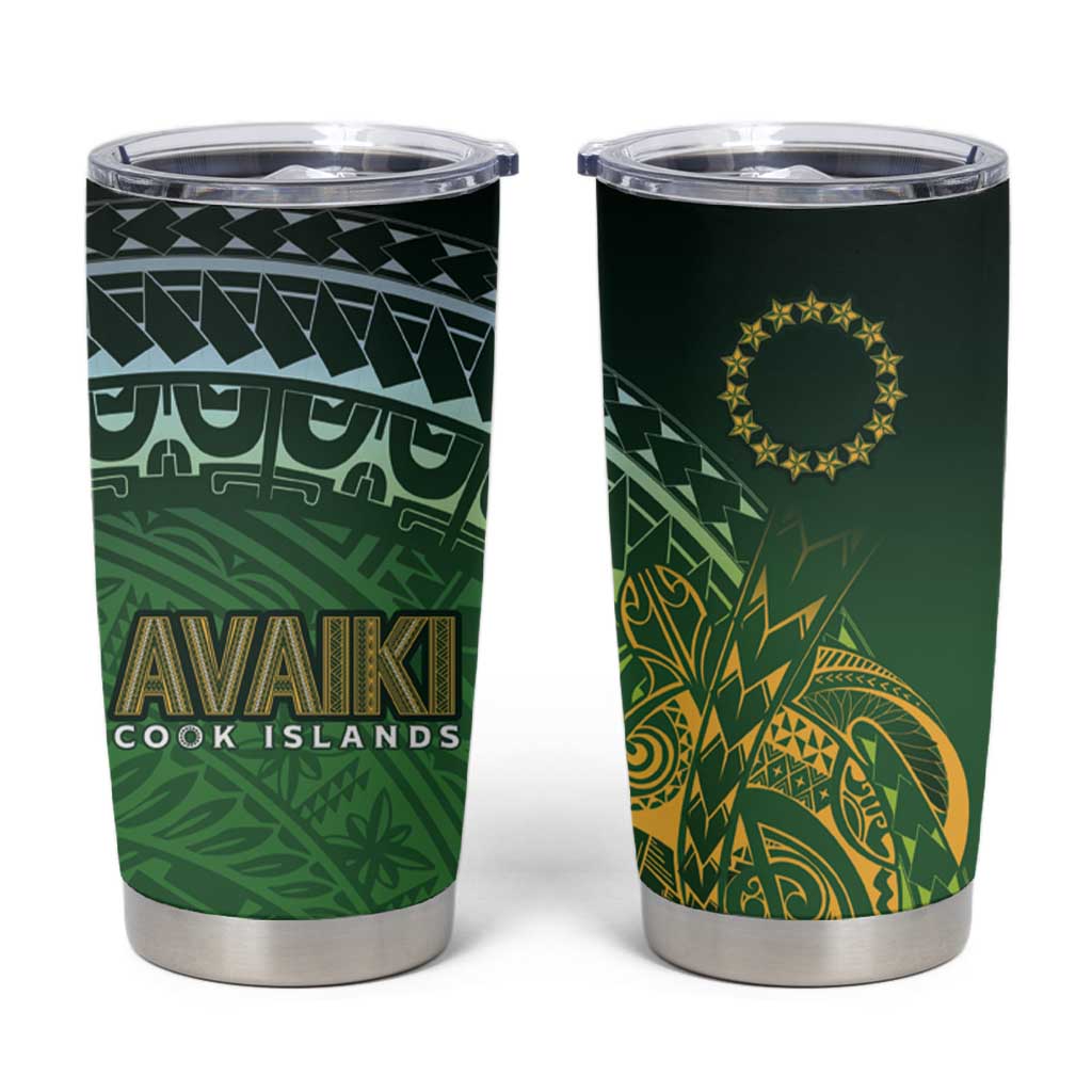 Cook Islands Rugby Kuki Avaiki Tumbler Cup Tribal Turtle LT7 Dark Green - Polynesian Pride
