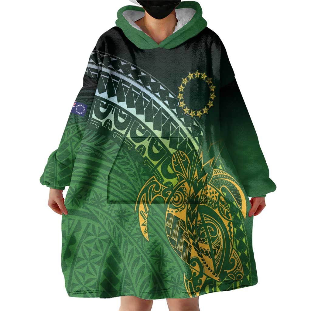 Cook Islands Rugby Kuki Avaiki Wearable Blanket Hoodie Tribal Turtle - Polynesian Pride
