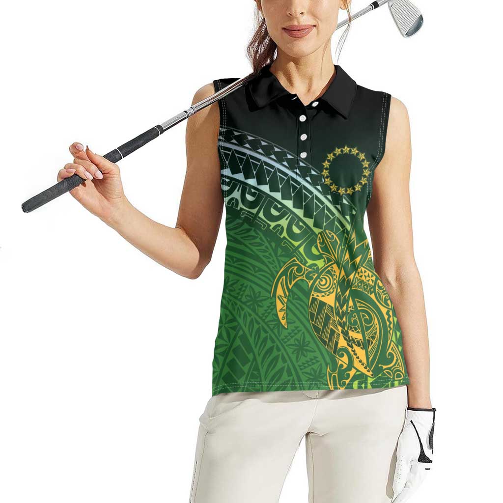 Cook Islands Rugby Kuki Avaiki Women Sleeveless Polo Shirt Tribal Turtle - Polynesian Pride