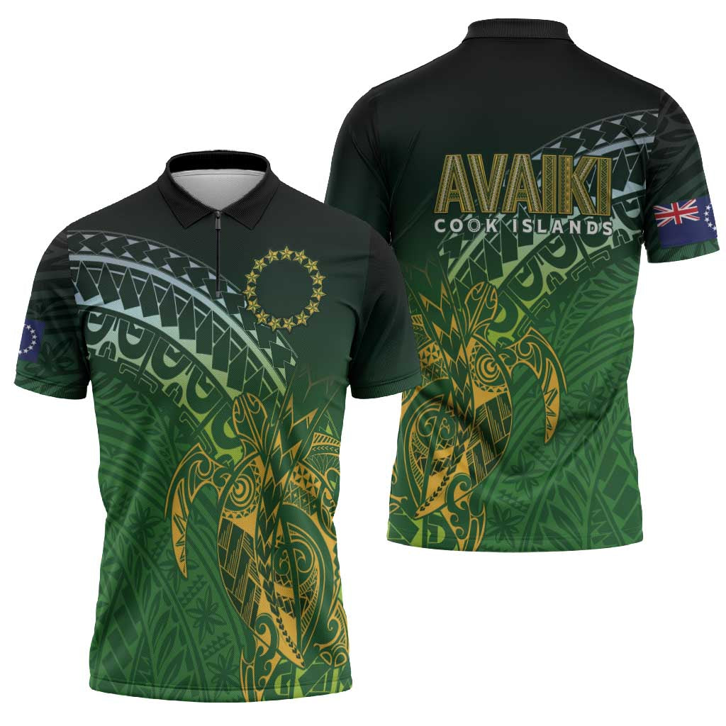 Cook Islands Rugby Kuki Avaiki Zipper Polo Shirt Tribal Turtle - Polynesian Pride