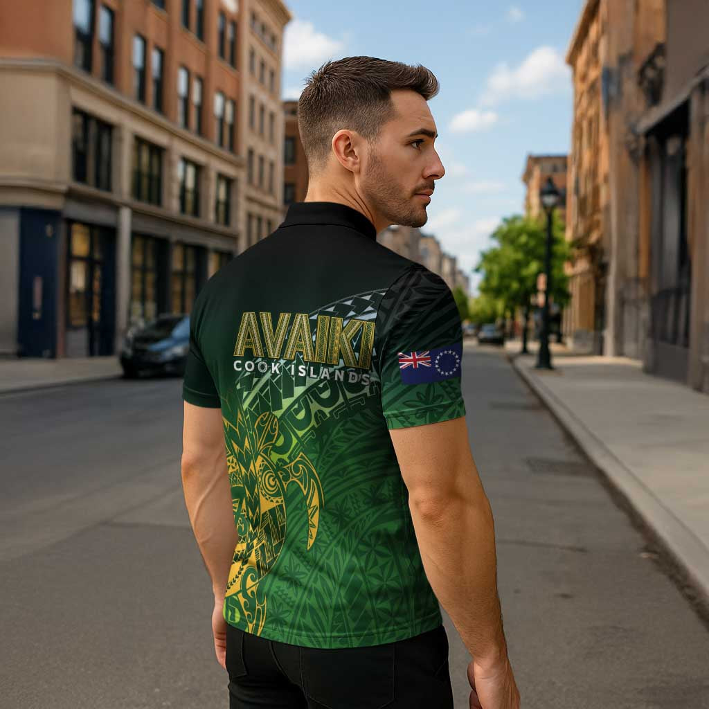 Cook Islands Rugby Kuki Avaiki Zipper Polo Shirt Tribal Turtle - Polynesian Pride