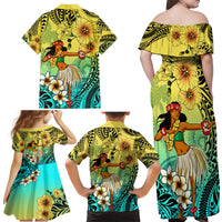 Honolulu Hawaii Family Matching Off Shoulder Maxi Dress and Hawaiian Shirt Ilima Plumeria with Hula Girl LT7 - Polynesian Pride