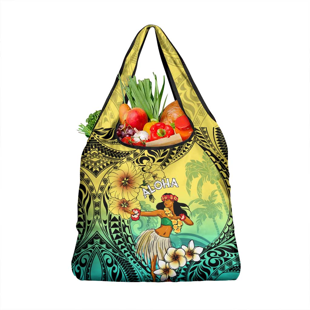 Honolulu Hawaii Grocery Bag Ilima Plumeria with Hula Girl LT7 1-pack One Size Colorful - Polynesian Pride