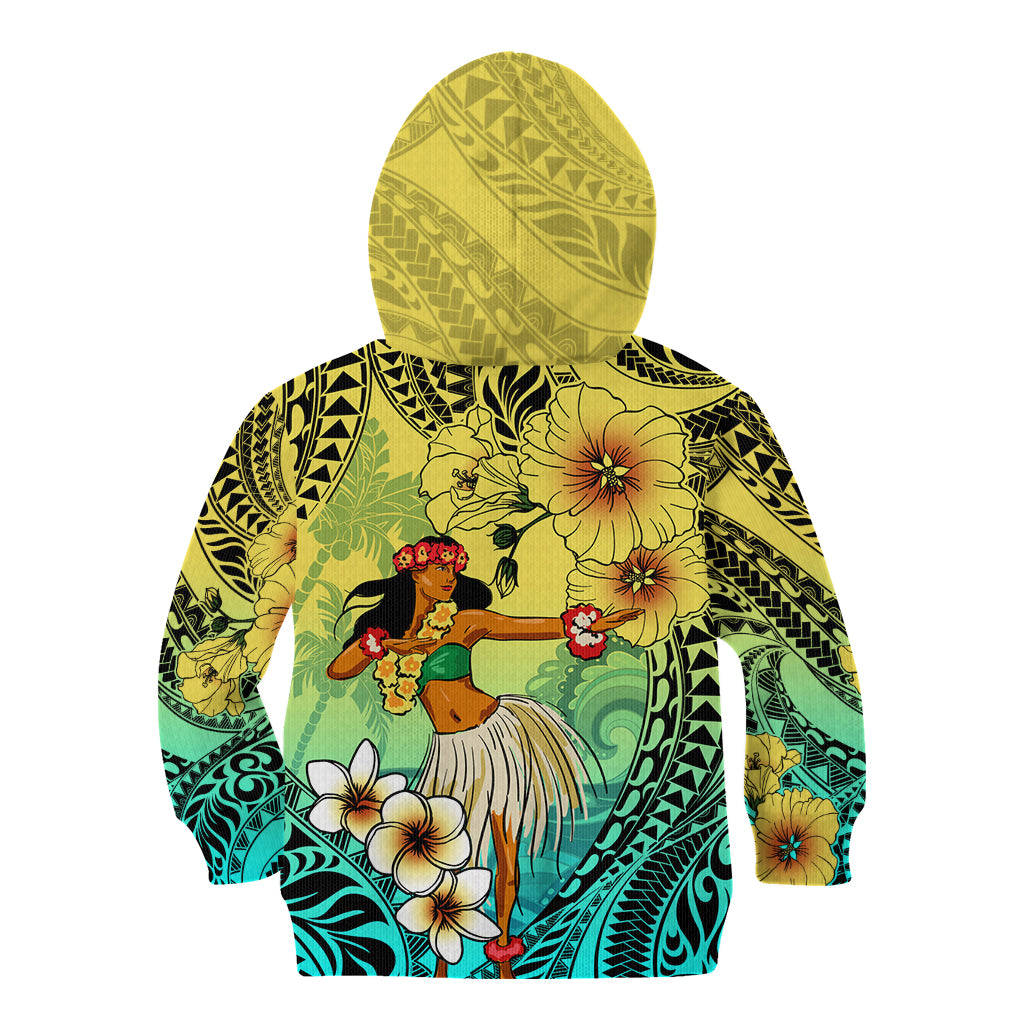 Honolulu Hawaii Kid Hoodie Ilima Plumeria with Hula Girl LT7 - Polynesian Pride