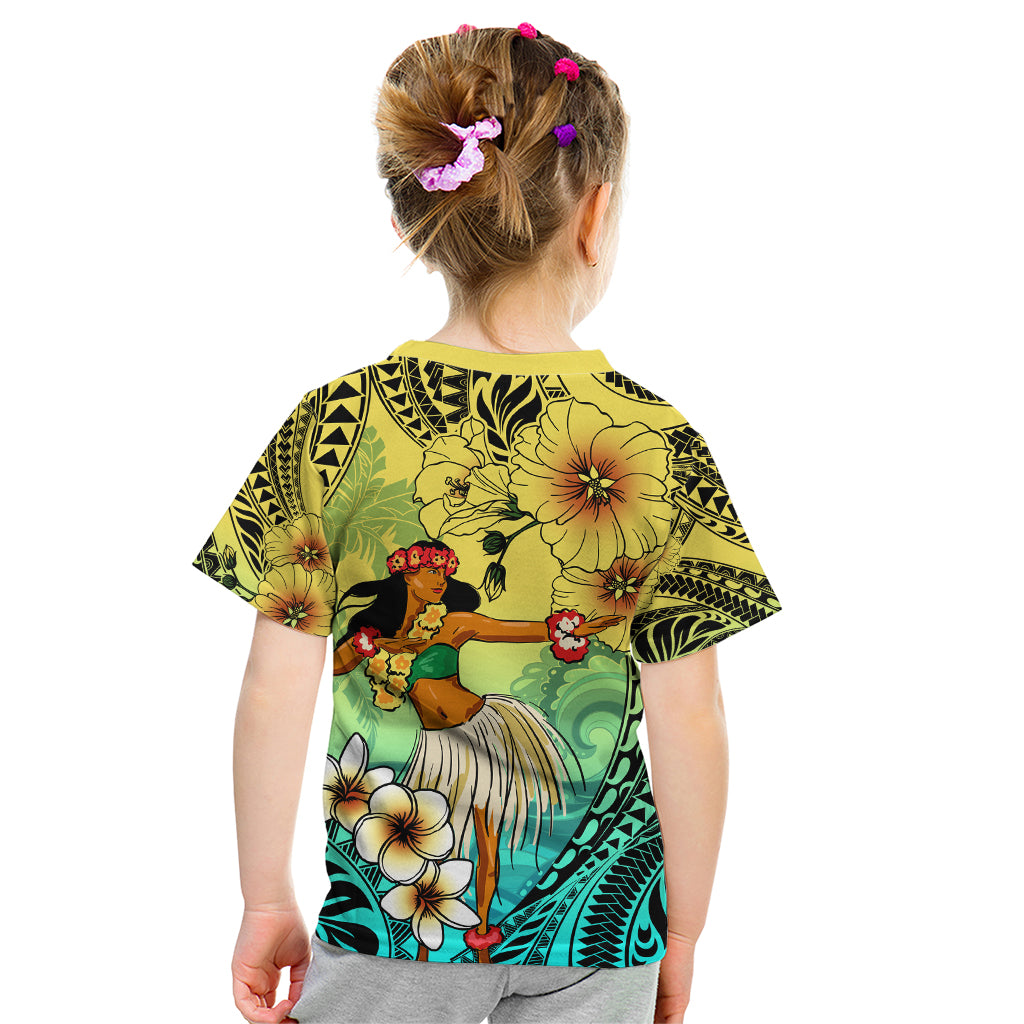Honolulu Hawaii Kid T Shirt Ilima Plumeria with Hula Girl LT7 - Polynesian Pride