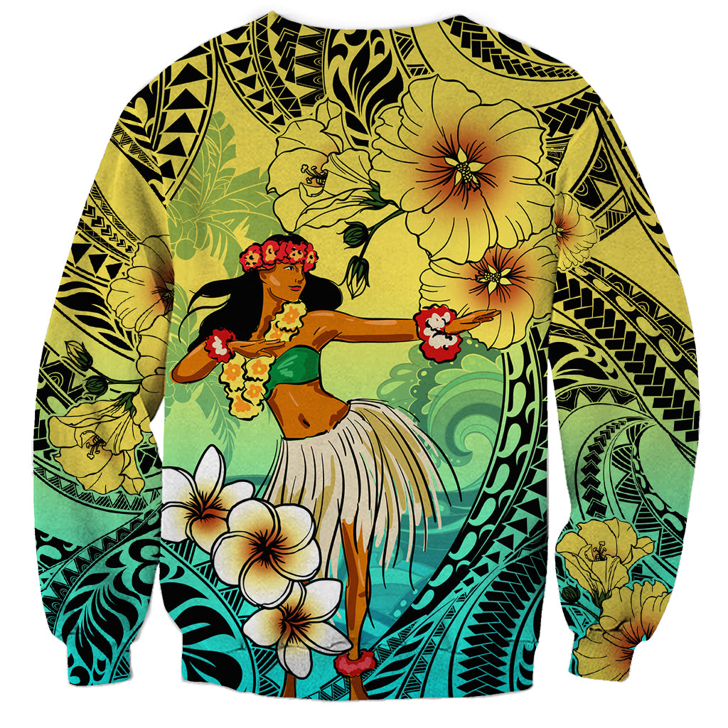 Honolulu Hawaii Sweatshirt Ilima Plumeria with Hula Girl LT7 - Polynesian Pride