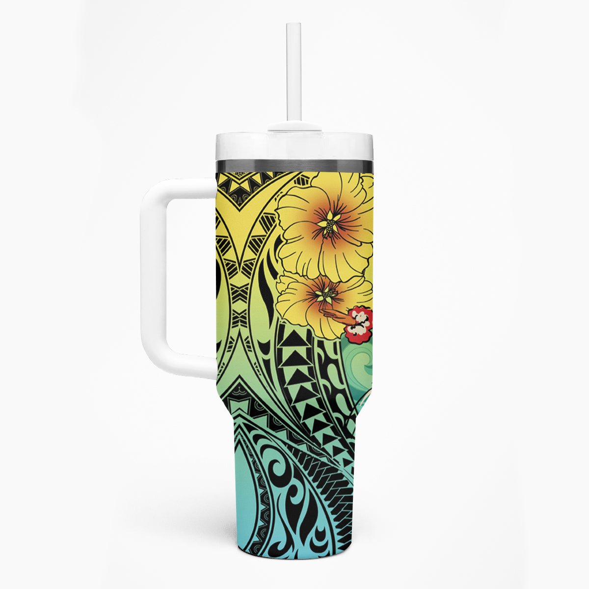 Honolulu Hawaii Tumbler With Handle Ilima Plumeria with Hula Girl