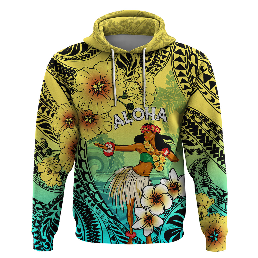 Honolulu Hawaii Zip Hoodie Ilima Plumeria with Hula Girl LT7 Pullover Hoodie Colorful - Polynesian Pride