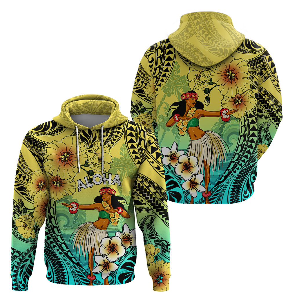 Honolulu Hawaii Zip Hoodie Ilima Plumeria with Hula Girl LT7 - Polynesian Pride