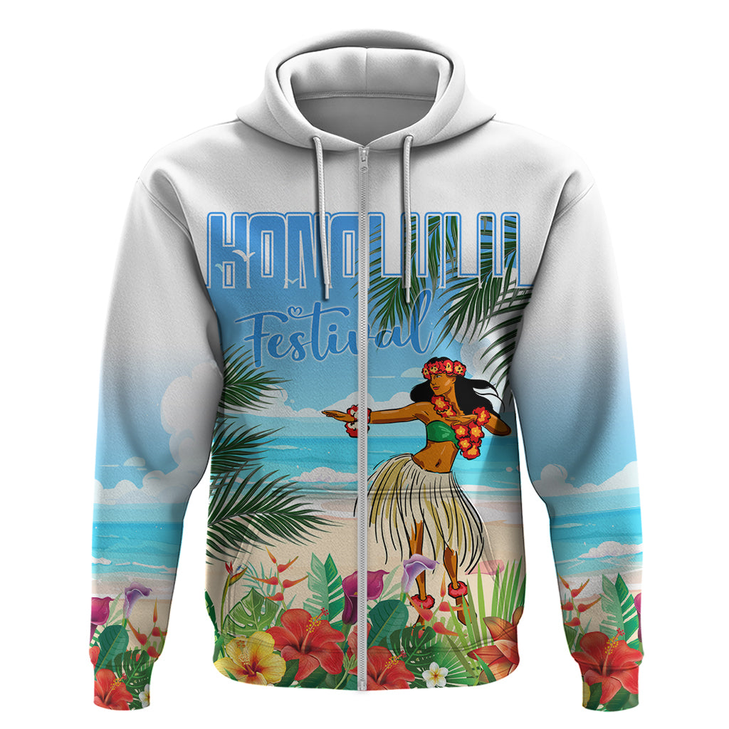 Personalised Hawaii Hula Girl Hoodie Honolulu Festival LT7 Zip Hoodie Art - Polynesian Pride