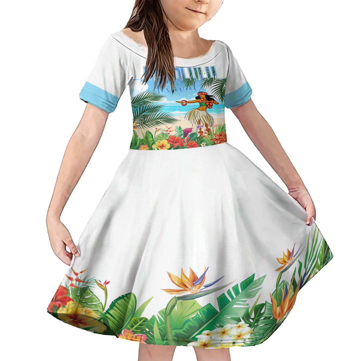 Personalised Hawaii Hula Girl Kid Short Sleeve Dress Honolulu Festival LT7 KID Art - Polynesian Pride