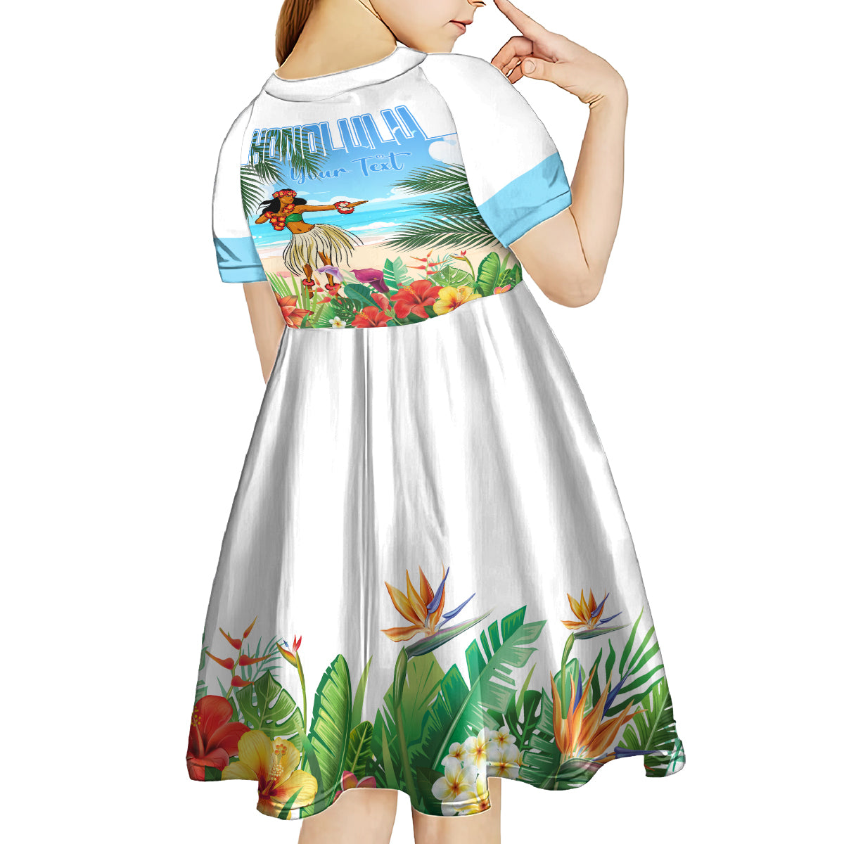 Personalised Hawaii Hula Girl Kid Short Sleeve Dress Honolulu Festival LT7 - Polynesian Pride
