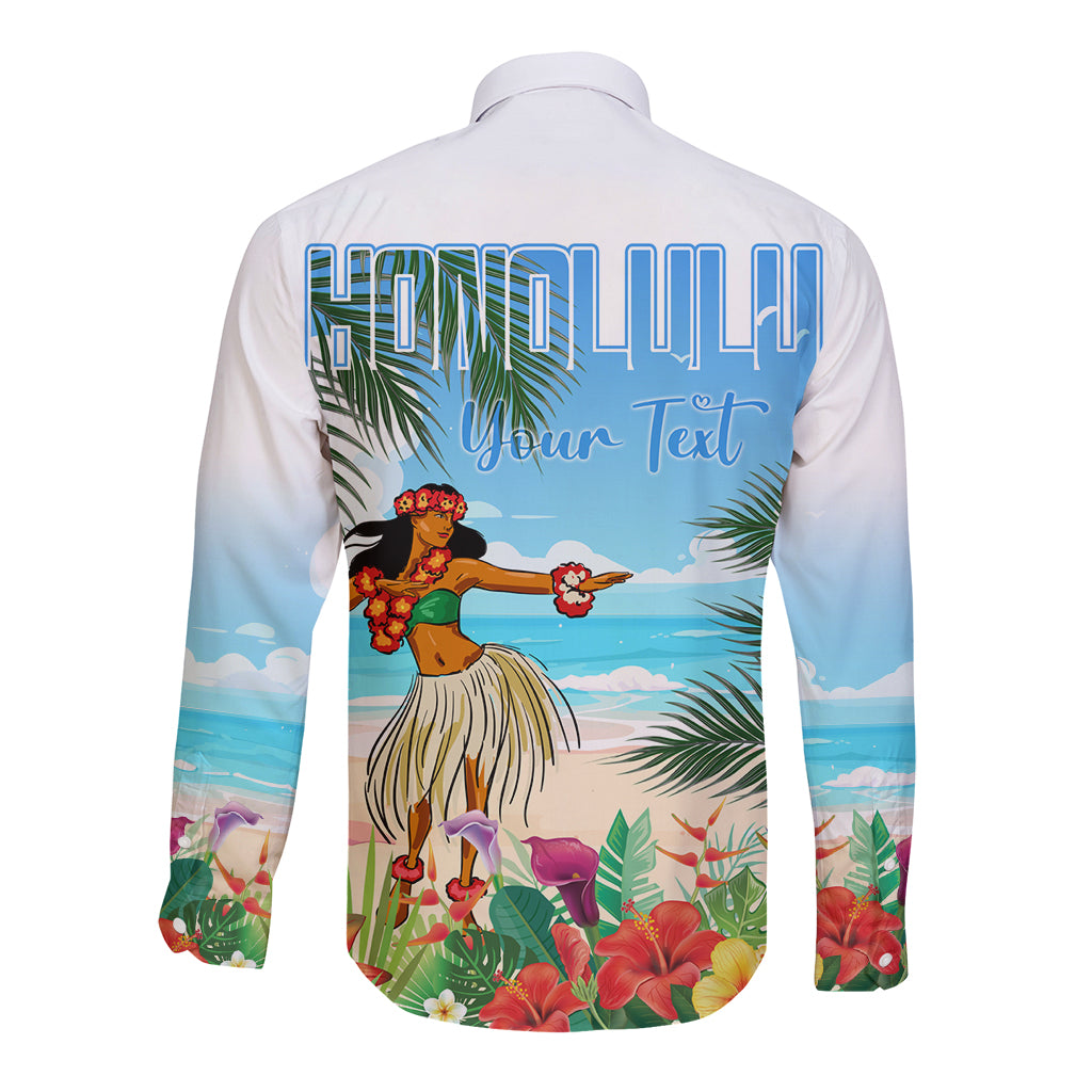 Personalised Hawaii Hula Girl Long Sleeve Button Shirt Honolulu Festival LT7 - Polynesian Pride