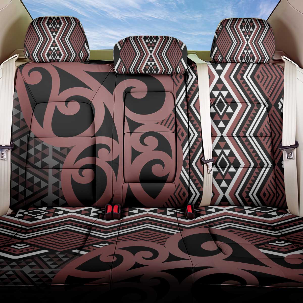 Maori Taniko Patterns Back Car Seat Cover Brown Patiki Motifs Mix Whakairo Ngaru
