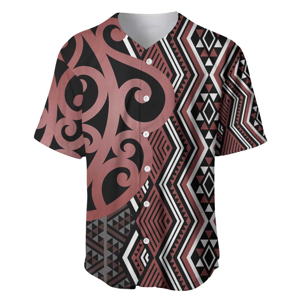 Maori Taniko Patterns Baseball Jersey Brown Patiki Motifs Mix Whakairo Ngaru