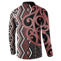 Maori Taniko Patterns Button Sweatshirt Brown Patiki Motifs Mix Whakairo Ngaru