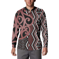 Maori Taniko Patterns Button Sweatshirt Brown Patiki Motifs Mix Whakairo Ngaru