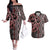 Maori Taniko Patterns Couples Matching Off The Shoulder Long Sleeve Dress and Hawaiian Shirt Brown Patiki Motifs Mix Whakairo Ngaru