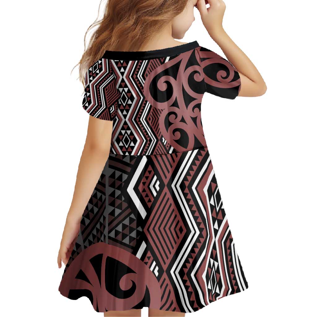 Maori Taniko Patterns Family Matching Long Sleeve Bodycon Dress and Hawaiian Shirt Brown Patiki Motifs Mix Whakairo Ngaru