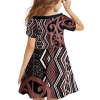 Maori Taniko Patterns Family Matching Long Sleeve Bodycon Dress and Hawaiian Shirt Brown Patiki Motifs Mix Whakairo Ngaru