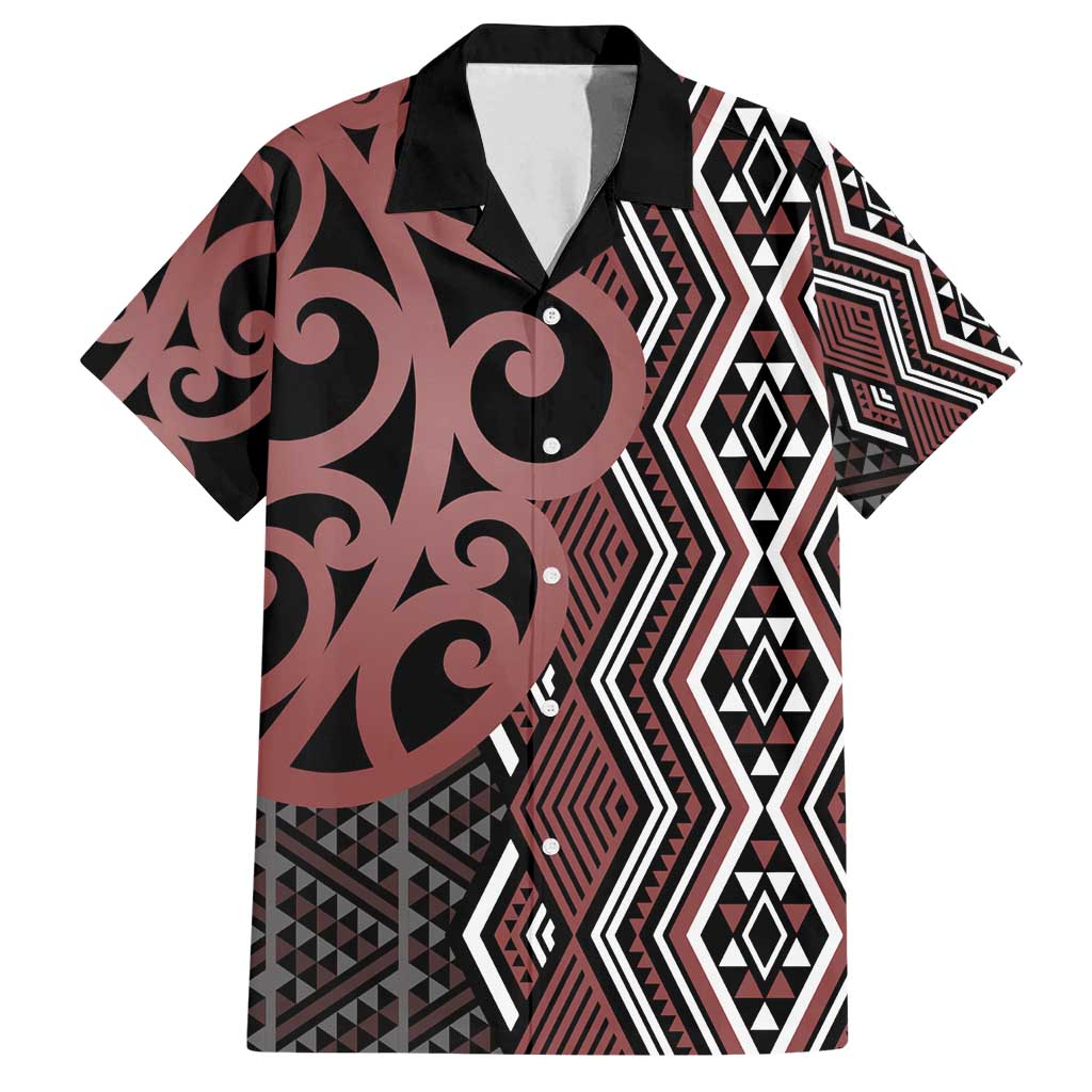 Maori Taniko Patterns Family Matching Summer Maxi Dress and Hawaiian Shirt Brown Patiki Motifs Mix Whakairo Ngaru
