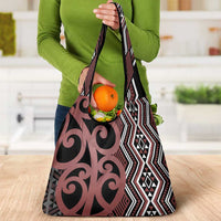 Maori Taniko Patterns Grocery Bag Brown Patiki Motifs Mix Whakairo Ngaru