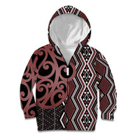 Maori Taniko Patterns Kid Hoodie Brown Patiki Motifs Mix Whakairo Ngaru