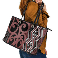 Maori Taniko Patterns Leather Tote Bag Brown Patiki Motifs Mix Whakairo Ngaru