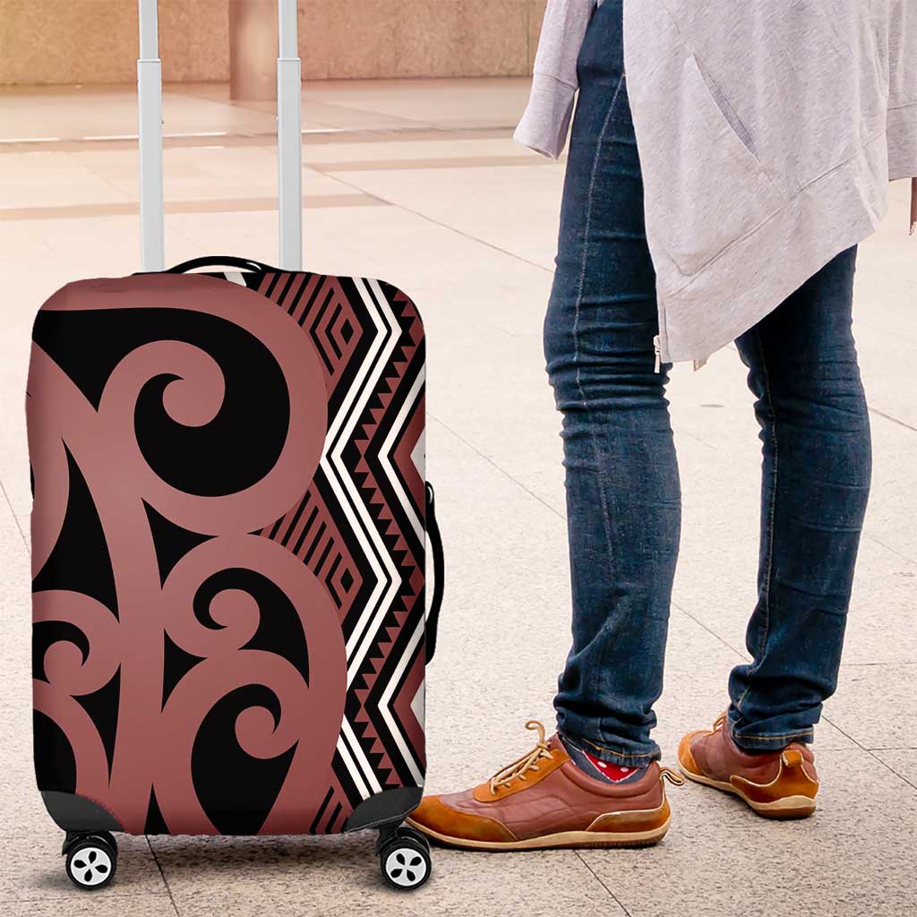 Maori Taniko Patterns Luggage Cover Brown Patiki Motifs Mix Whakairo Ngaru LT7 Brown - Polynesian Pride