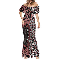 Maori Taniko Patterns Mermaid Dress Brown Patiki Motifs Mix Whakairo Ngaru