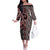 Maori Taniko Patterns Off The Shoulder Long Sleeve Dress Brown Patiki Motifs Mix Whakairo Ngaru