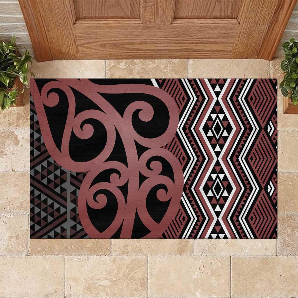 Maori Taniko Patterns Rubber Doormat Brown Patiki Motifs Mix Whakairo Ngaru LT7 Brown - Polynesian Pride