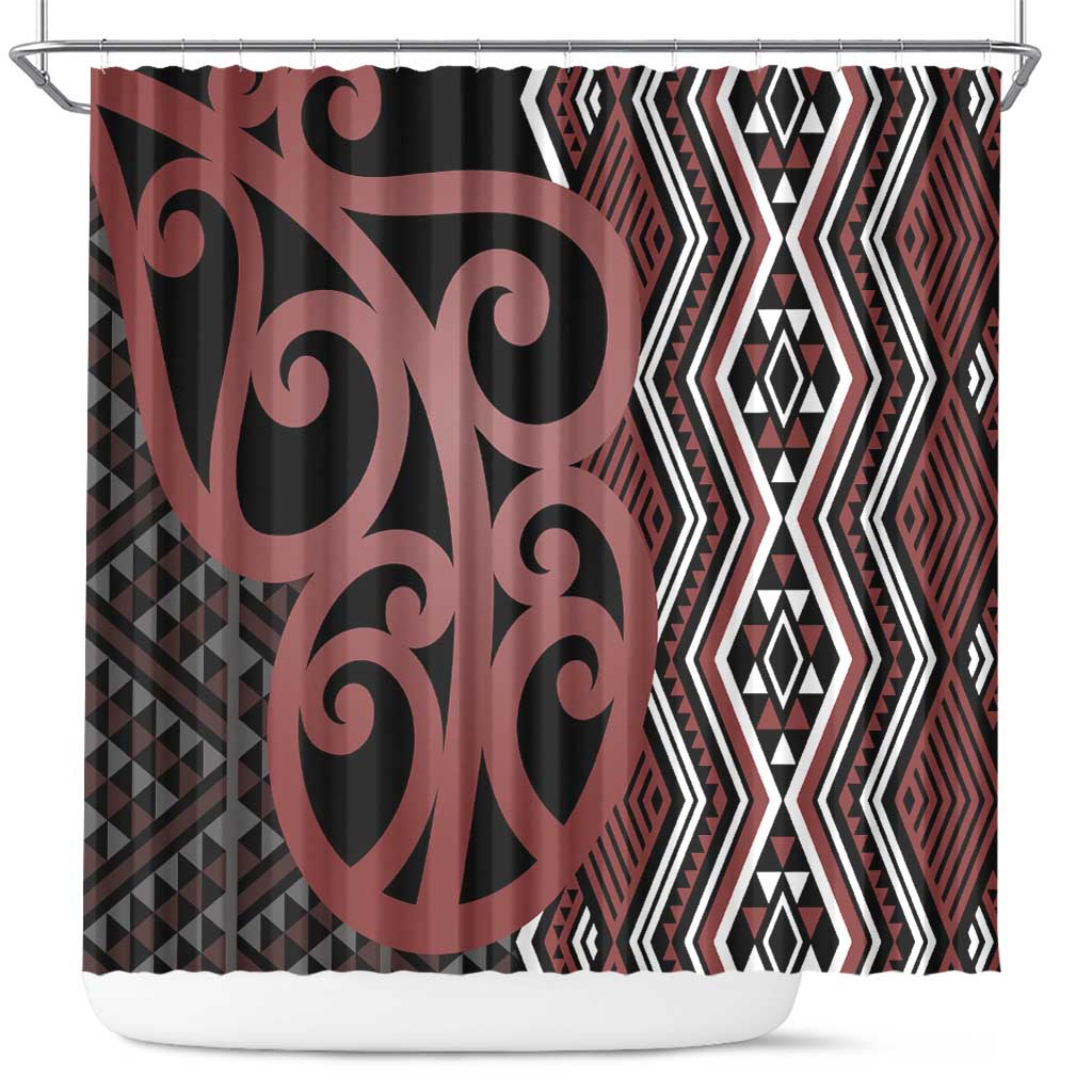 Maori Taniko Patterns Shower Curtain Brown Patiki Motifs Mix Whakairo Ngaru LT7 Brown - Polynesian Pride
