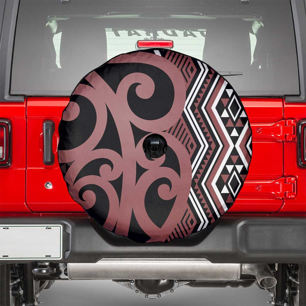 Maori Taniko Patterns Spare Tire Cover Brown Patiki Motifs Mix Whakairo Ngaru