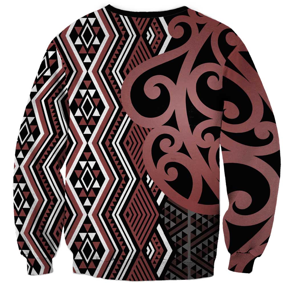 Maori Taniko Patterns Sweatshirt Brown Patiki Motifs Mix Whakairo Ngaru