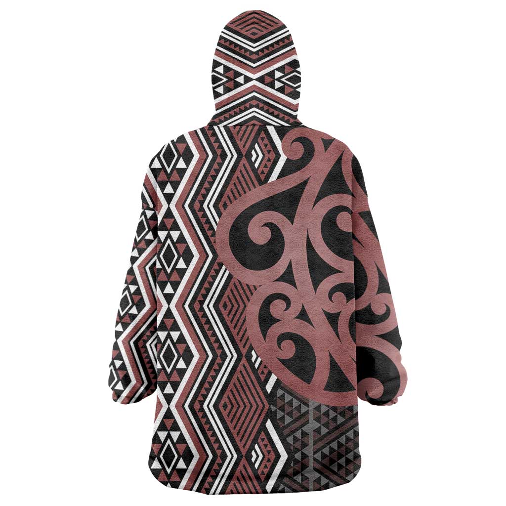 Maori Taniko Patterns Wearable Blanket Hoodie Brown Patiki Motifs Mix Whakairo Ngaru